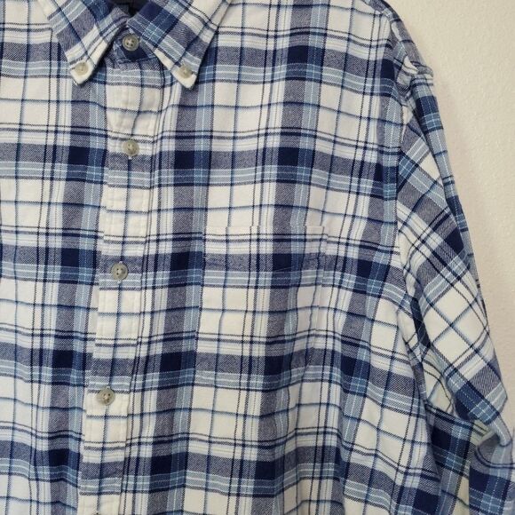 Lands End Men's Flannel Shirt Blue Plaid Traditional Fit Sz XL 17-17.5 - Picture 5 of 15
